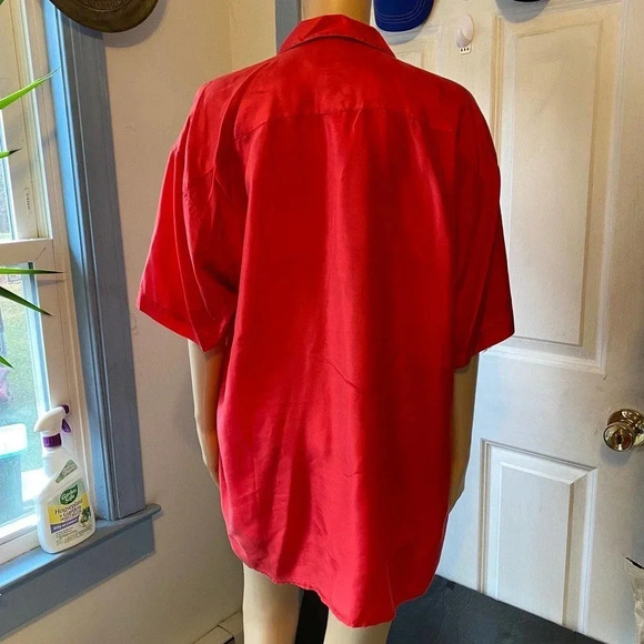 Vintage Margo’s 100% Silk Buttons Down Short Sleeves Red Blouse Women Sz L NWT - Picture 2 of 5